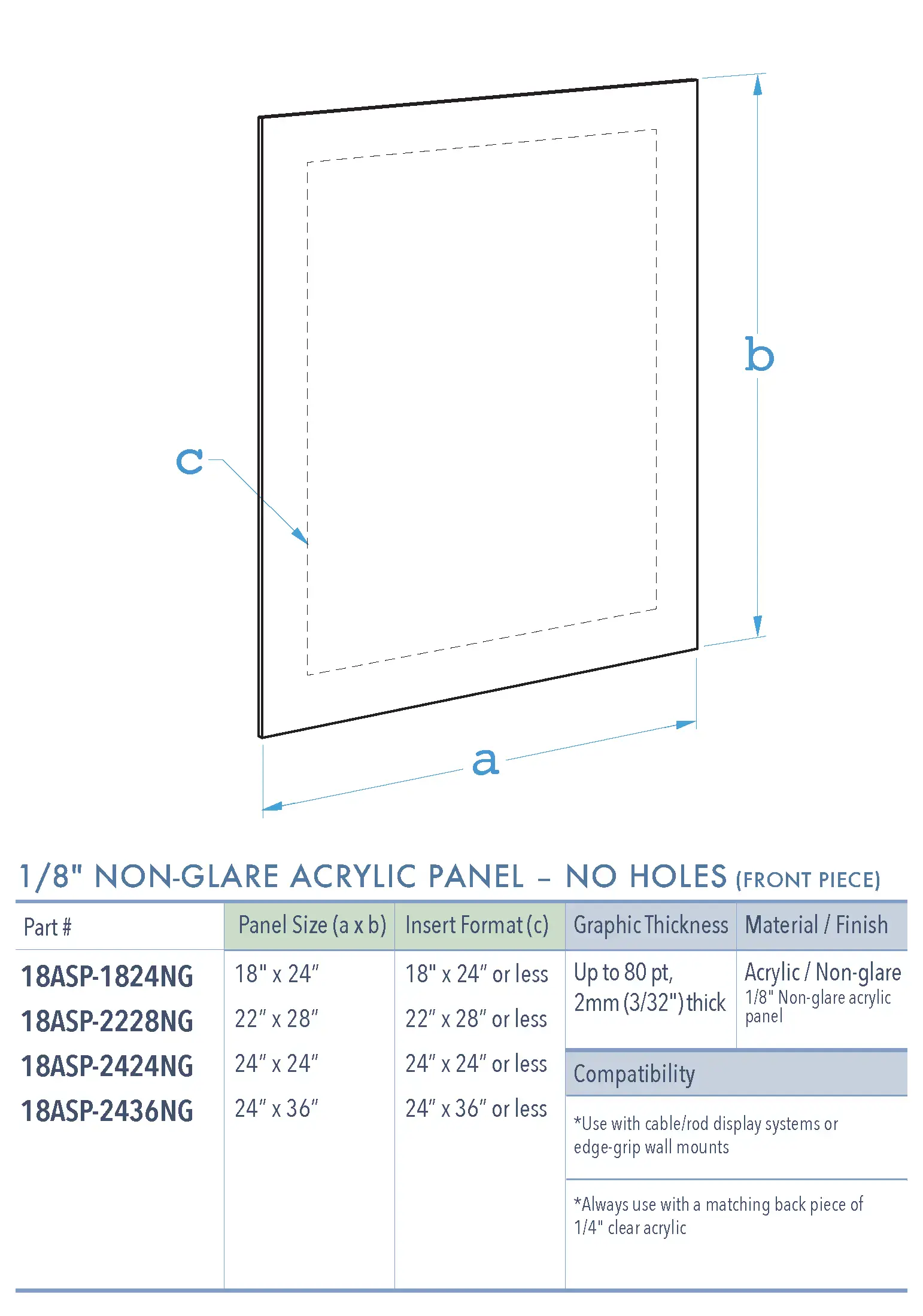 Specifications for 18ASP-PANEL-NG-LR