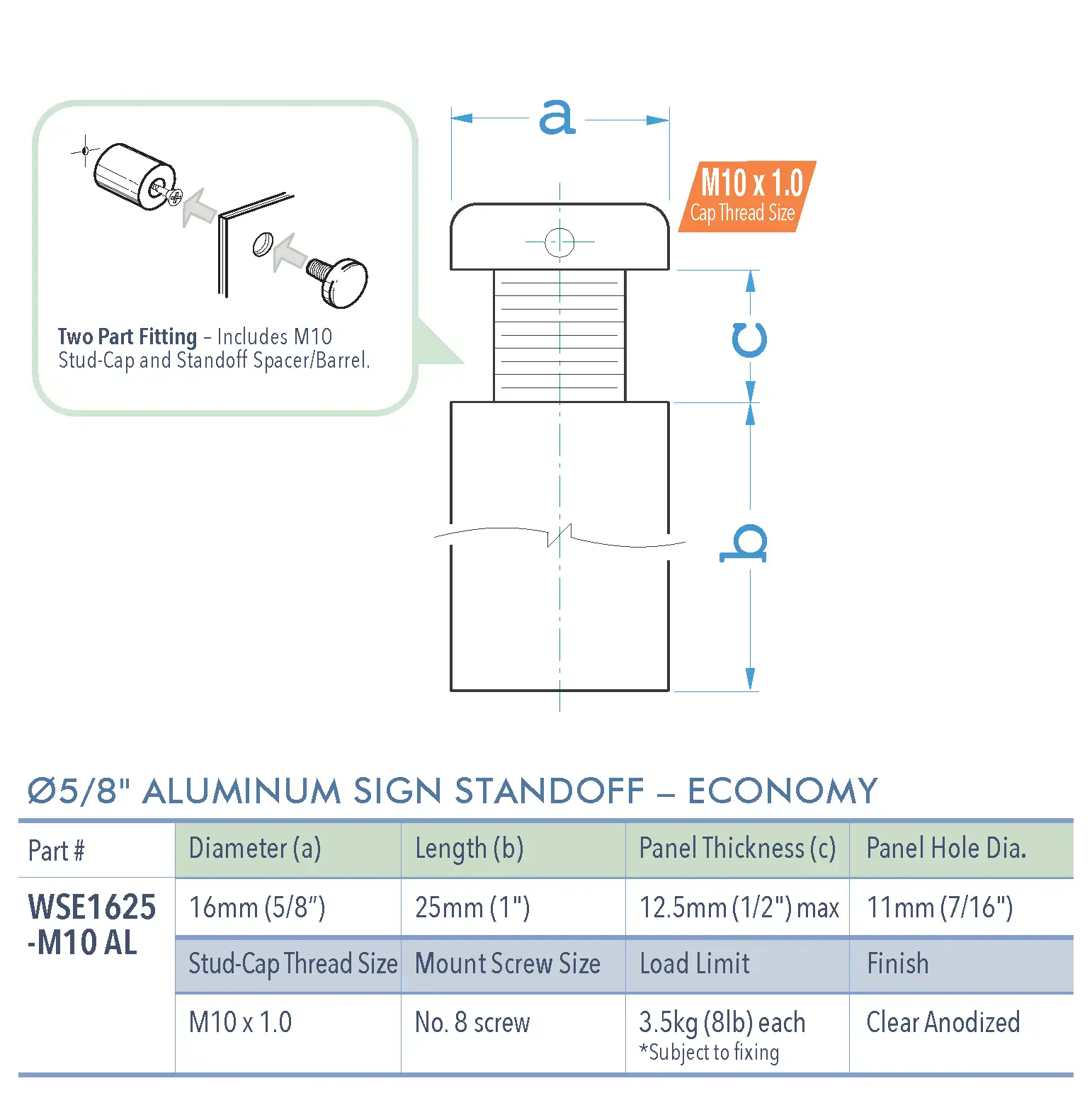 Specifications for WSE1625-M10 AL