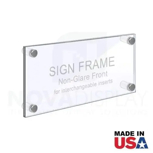 Wall Mounted Acrylic Sign Frame. Set of 1/8″ Clear & 1/8″ Non-Glare Acrylic Blanks with Laser-Cut Polished Edges