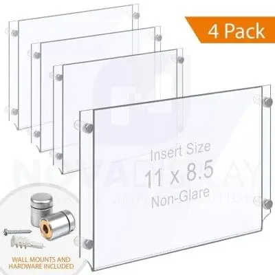 Wall Mounted Acrylic Poster Holder / Easy Access Acrylic Pocket Frame – Non-Glare / 4 pcs