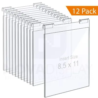 Clear Acrylic Hook-on Info/Poster Holder – Letter Format. Portrait Orientation / 12 pcs