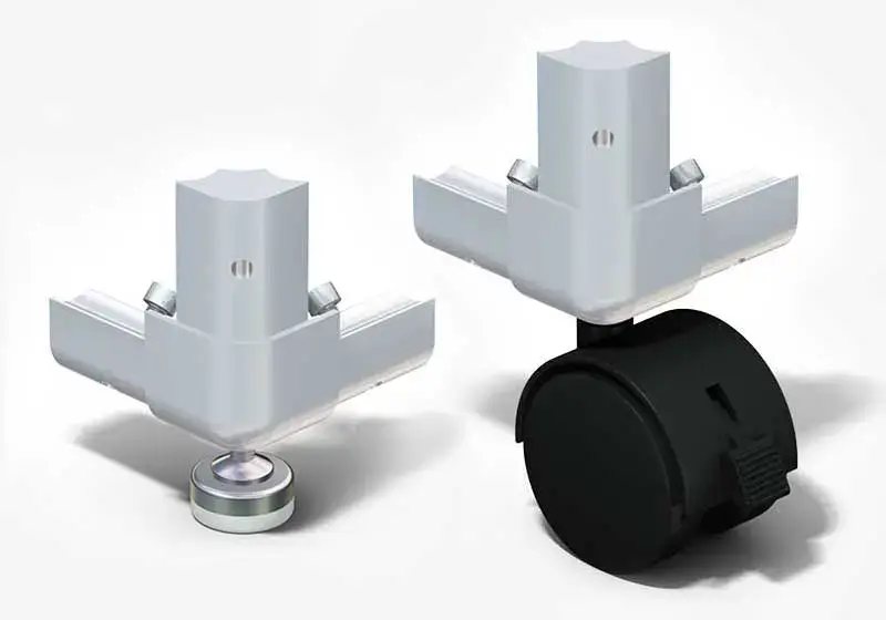 Casters and Levelers for Modular Display Systems