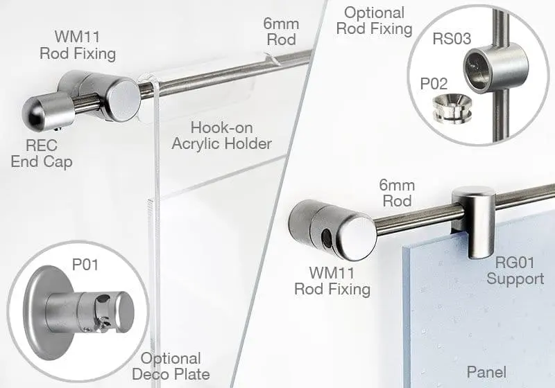 Wall Mounted Horizontal Rods for Suspension Signs and Displays