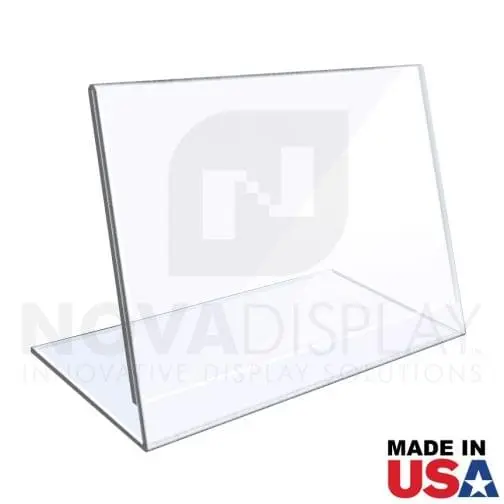 1/8″ Crystal Clear Acrylic Sign Holder / Slant Back Display Easel – Landscape Orientation