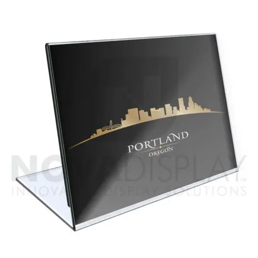 1/8″ Crystal Clear Acrylic Sign Holder / Slant Back Display Easel – Landscape Orientation