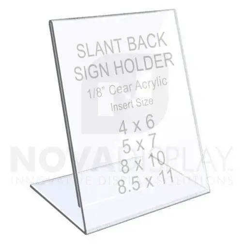 1/8″ Crystal Clear Acrylic Sign Holder / Slant Back Display Easel – Portrait Orientation