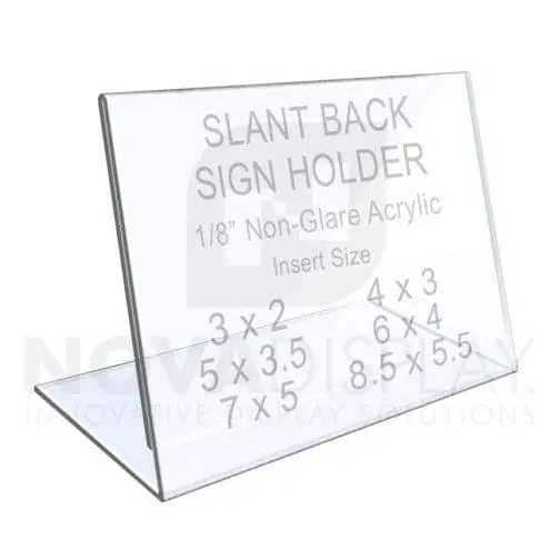 1/8″ Non-Glare Acrylic Sign Holder / Slant Back Display Easel – Landscape Orientation