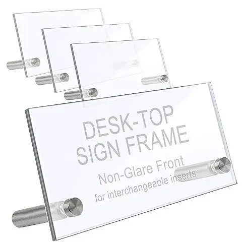 Desktop Acrylic Sign Frame. Set of 1/8″ Clear & 1/8″ Non-Glare Acrylic Blanks with Laser-Cut Polished Edges