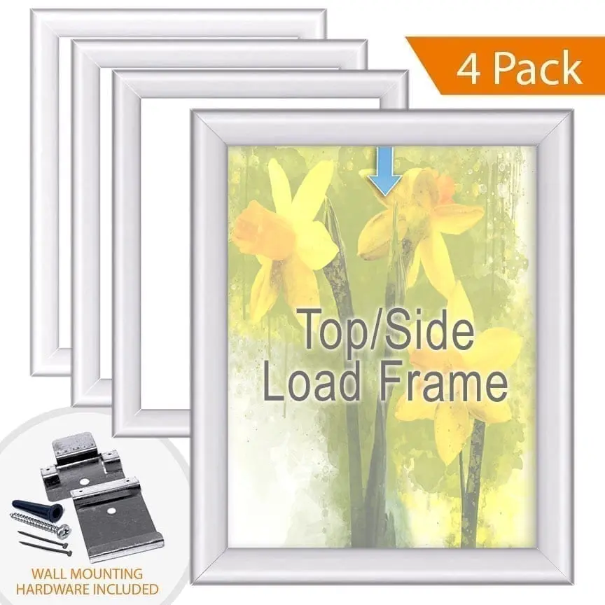 Aluminum Poster Frames with Top/Side Load Option for 1/8″ Thick Substrates / Round Frame Profile / 4 pcs