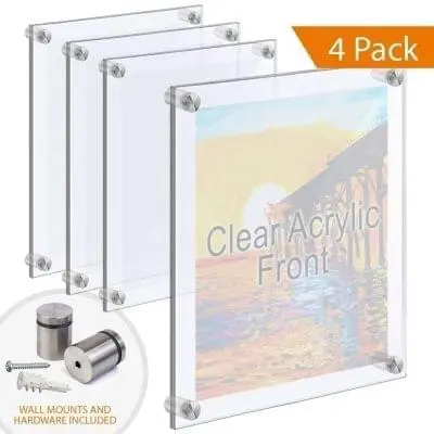 Economy Clear Large Acrylic Frames Wall Mounted with Standoffs