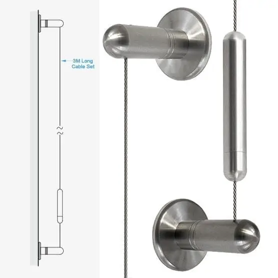 3.0M (9′ 10″) Long 1.5mm (1/16″) Diameter Cable with Wall to Wall Fixings | #303 Stainless Steel