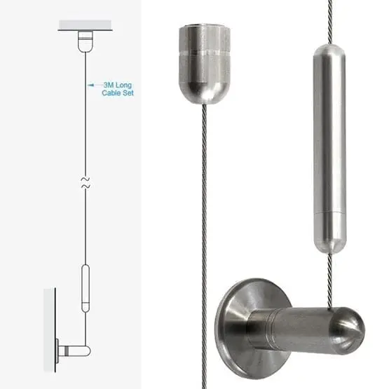 1.5mm Cable with Ceiling-to-Wall Fixings – 3.0M (9′ 10″) Long | Stainless Steel