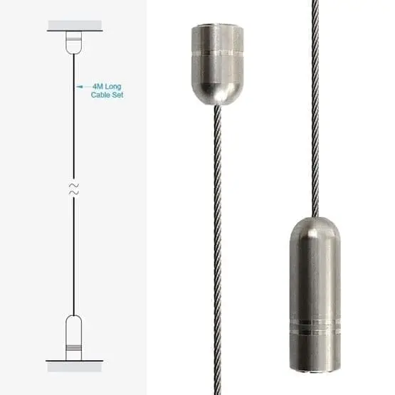 4.0M (13′ 1-1/2″) Long 3mm (1/8″) Diameter Cable with Ceiling-to-Floor Fixings (#303 Stainless Steel)