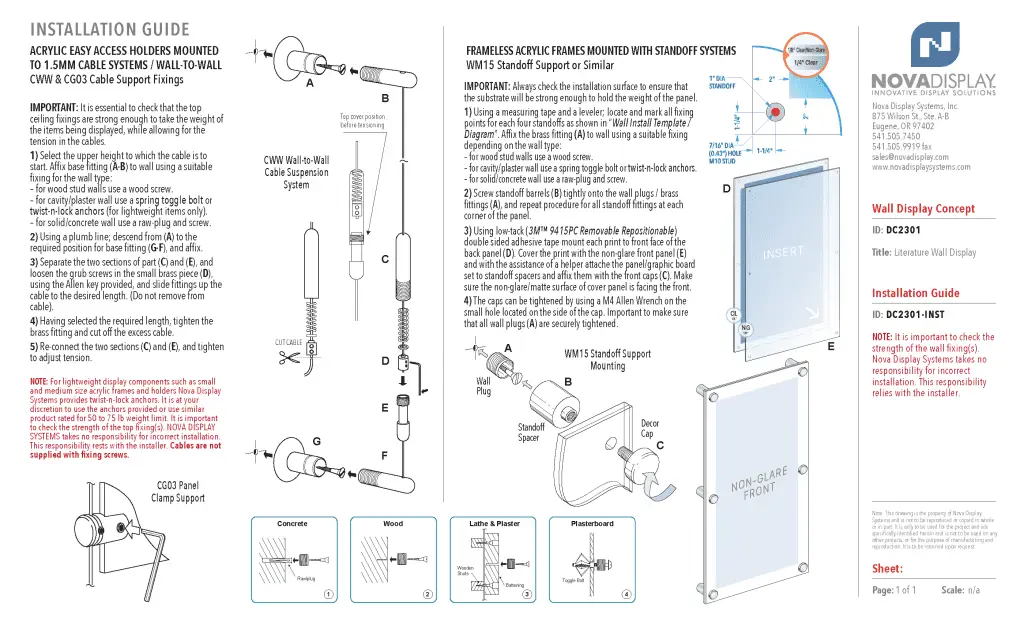 DC2301 Literature Wall Display / INSTALL GUIDE