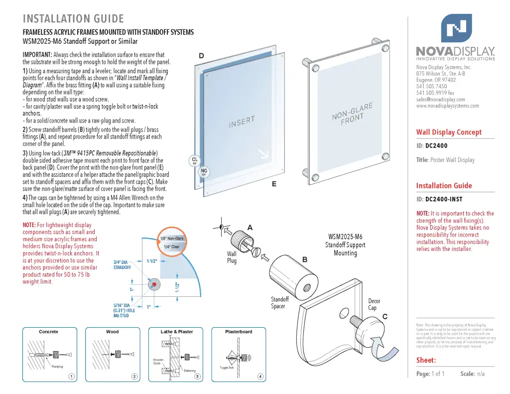 DC2400 Frameless Poster Wall Display / INSTALL GUIDE