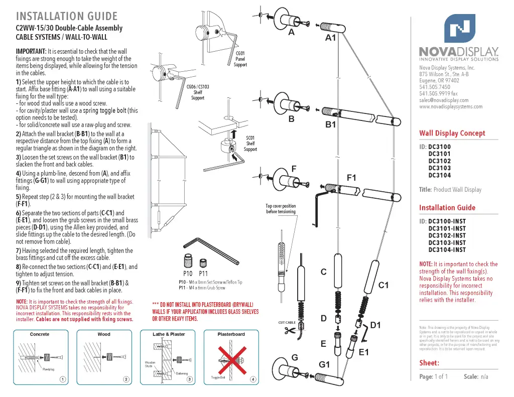 DC3100 Product Wall Display / Cable Suspension System Install Guide