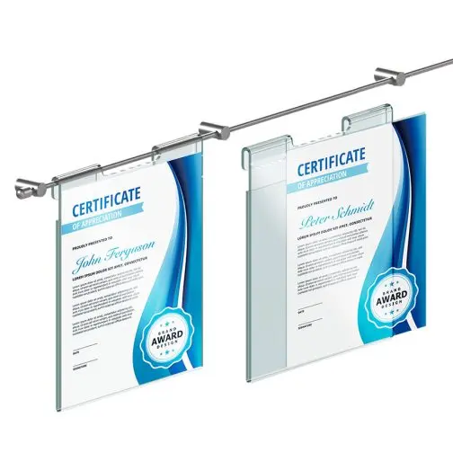 Recognition Wall Display with Hook-on Acrylic Holders for 8.5×11 Inserts