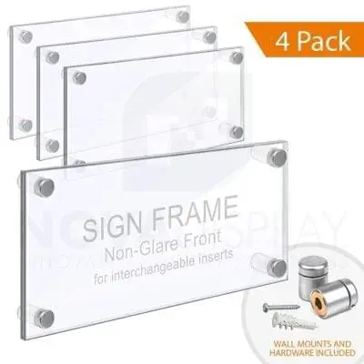 Wall Mounted Acrylic Sign Frame. Set of 1/8″ Clear & 1/8″ Non-Glare Acrylic Blanks with Laser-Cut Polished Edges