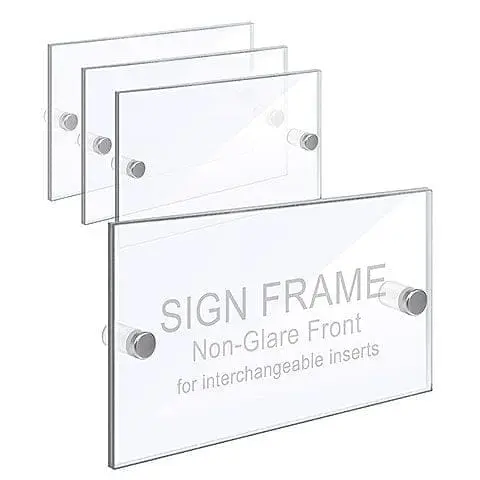 Wall Mounted Acrylic Sign Frame. Set of 1/8″ Clear & 1/8″ Non-Glare Acrylic Blanks with Laser-Cut Polished Edges