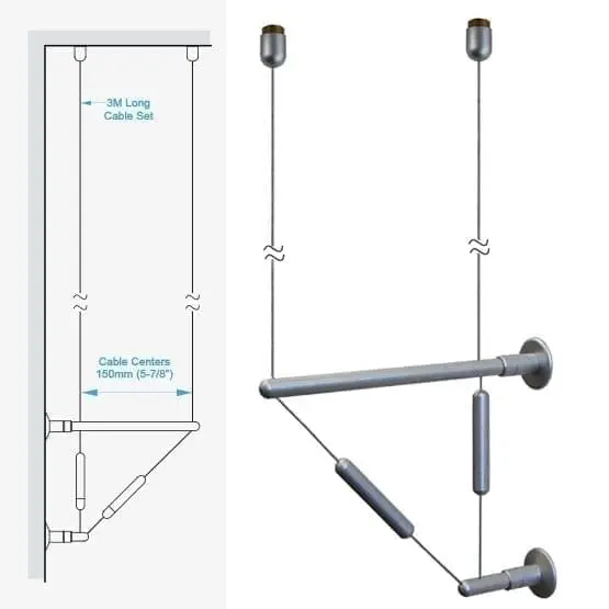 C2CW-15 Double-Cable Assembly with Ceiling Fixings and Wall Brackets