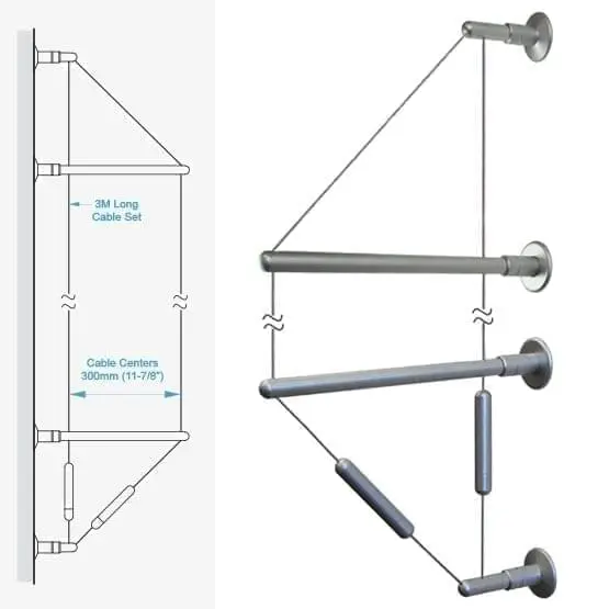 C2WW-30 3.0M (9' 10") Long 1.5mm (1/16") Diameter Double-Cable Assembly with Wall-to-Wall Brackets