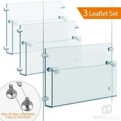 Cable Suspended Acrylic Literature / Magazine Holder. Insert Size: 11″W x 8.5″H Letter – Landscape