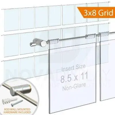 Acrylic Hook-on Info/Poster Holder – Letter Format. Horizontal Rod Assembly