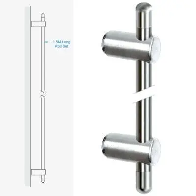 Wall-to-Wall Fixing Kit with 1.5M (4′ 11-1/16”) Long Rod and End Caps — Stainless Steel | Nova Display Systems
