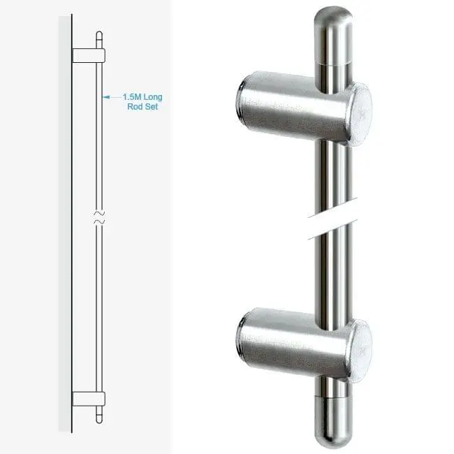 Wall-to-Wall Fixing Kit with 1.5M (4′ 11-1/16”) Long Rod and End Caps — Stainless Steel | Nova Display Systems