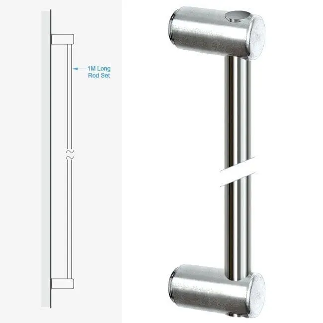 Wall-to-Wall Fixing Kit with 1.0M (3’ 3-3/8”) Long Rod — Stainless Steel | Nova Display Systems