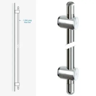 Wall-to-Wall Fixing Kit with 1.5M (4′ 11-1/16”) Long Rod and End Caps — Stainless Steel | Nova Display Systems