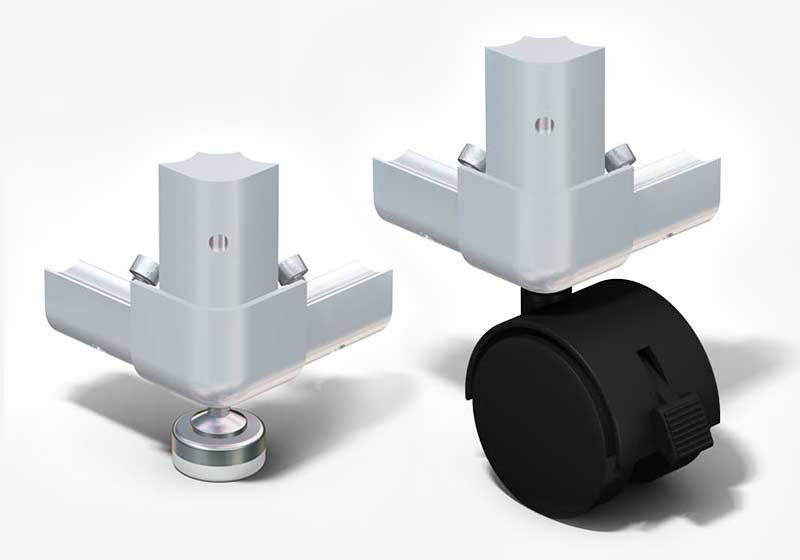 Casters and Levelers for Modular Display Systems