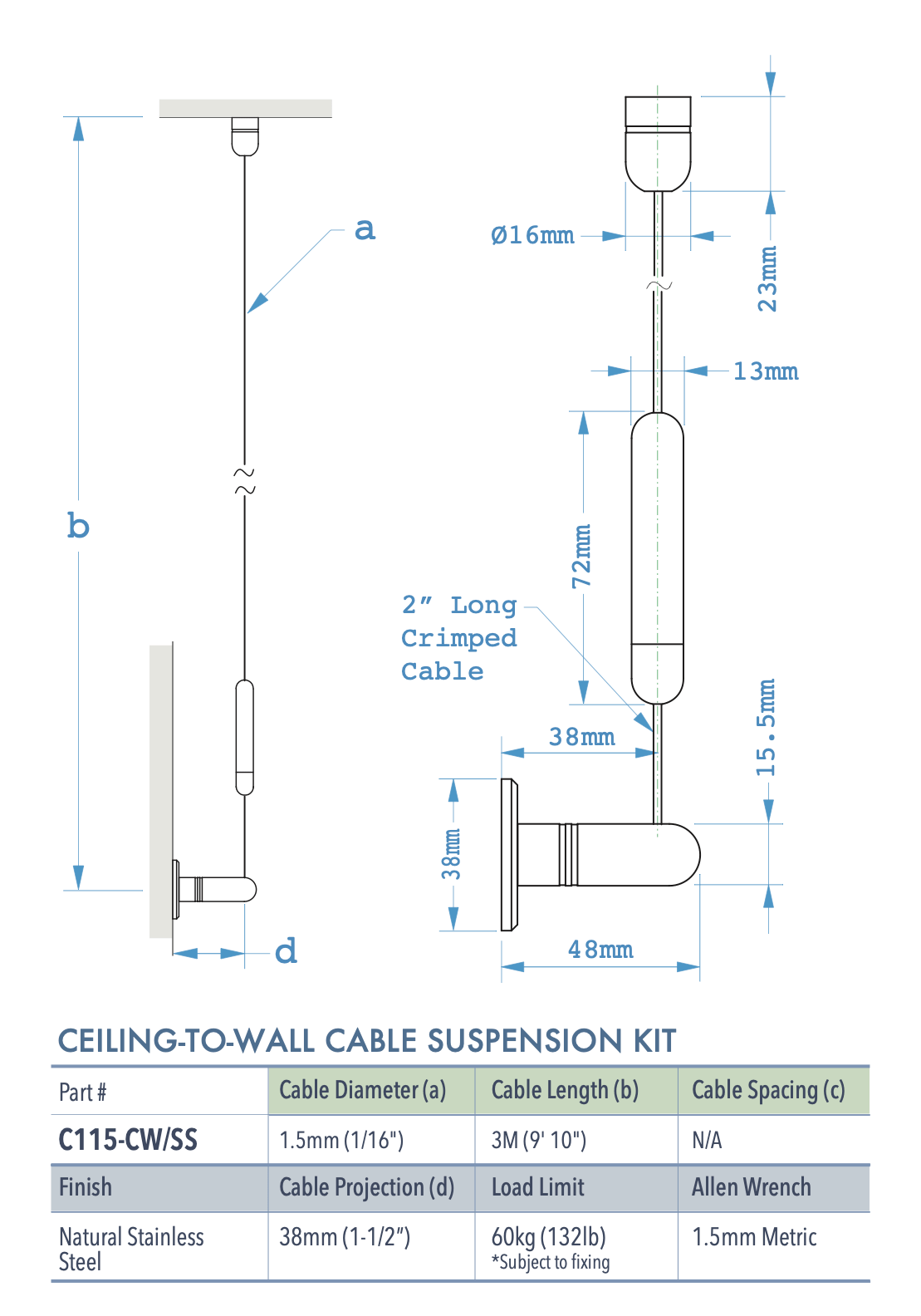 Specifications for C115-CW-SS