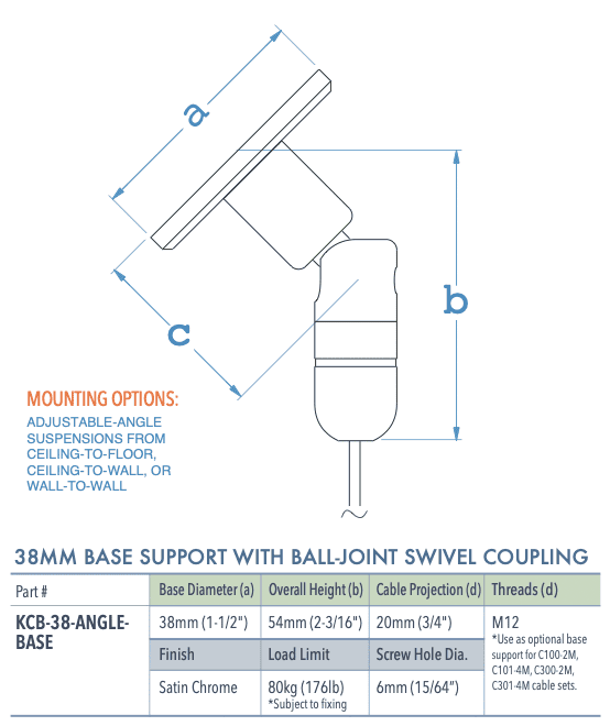 Specifications for KCB-38-ANGLE-BASE