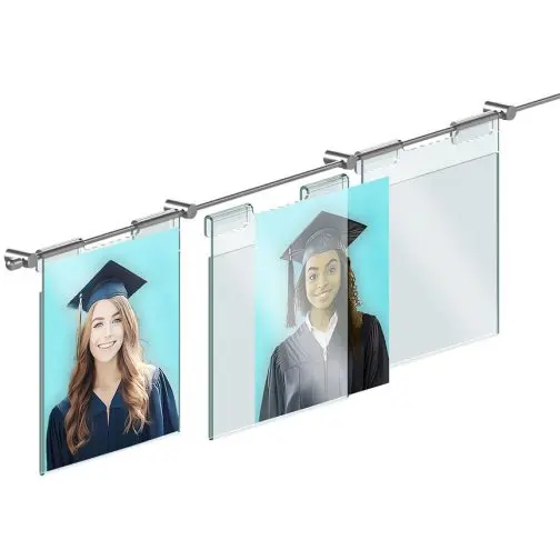 Photo Wall Display with Hook-on Acrylic Holders for 5″ x 7″ Photo Inserts