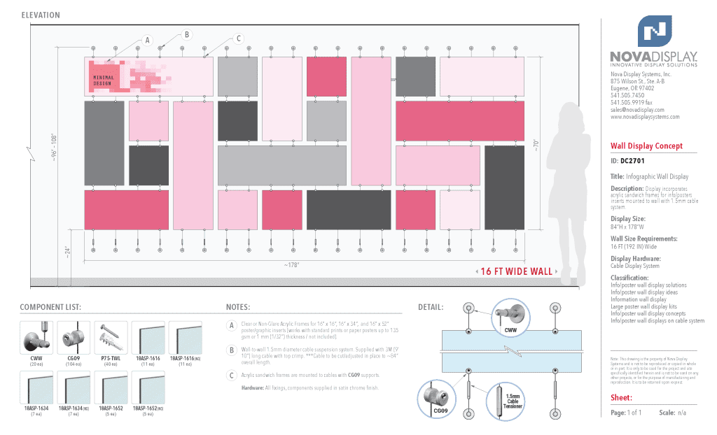 DC2701 Infographic Wall Display with Acrylic Sandwich Frames (16FT WALL)