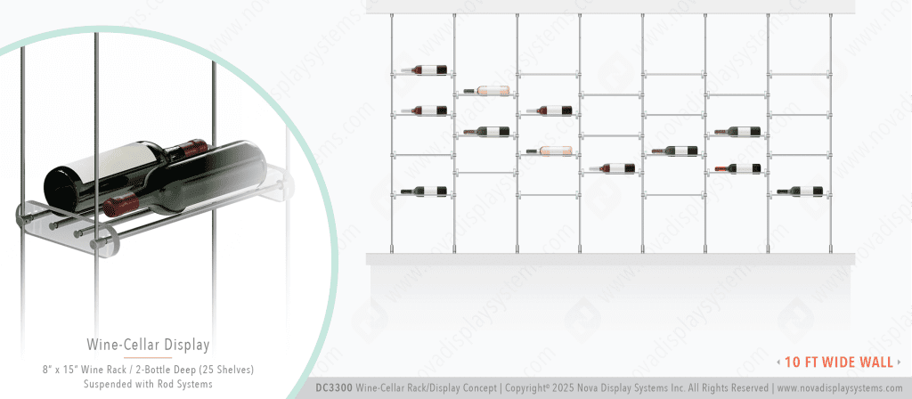 DC3300 Wine-Cellar Display Rack with Rod Suspended Shelves (10FT WALL)