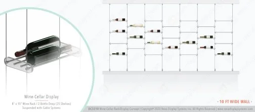 DC3310 Wine-Cellar Display Rack with Cable Suspended Shelves (10FT WALL)