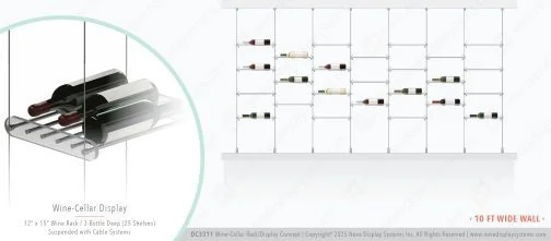 DC3311 Wine-Cellar Display Rack with Cable Suspended Shelves (10FT WALL)