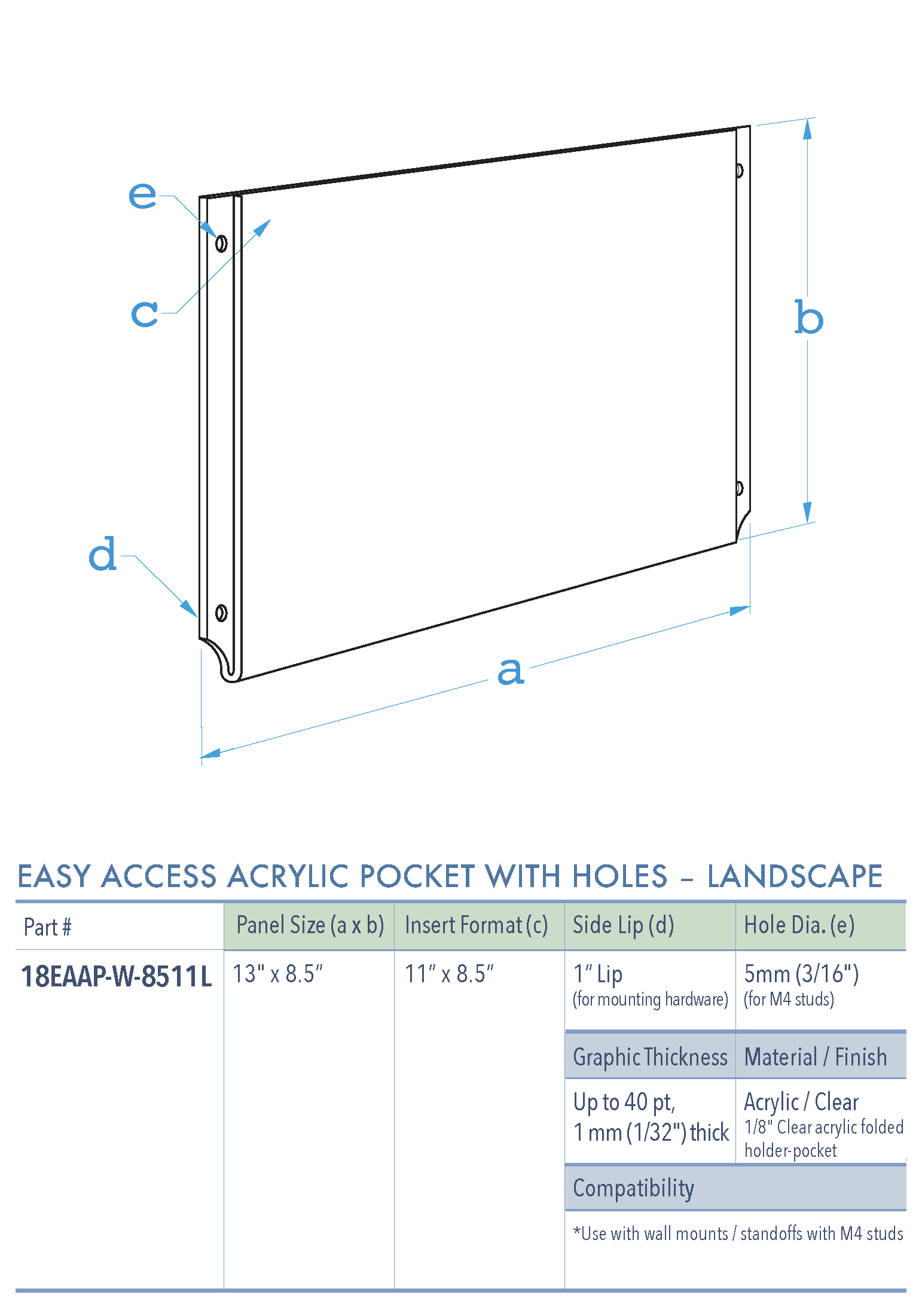 Specifications for 18EAAP-W-8511L