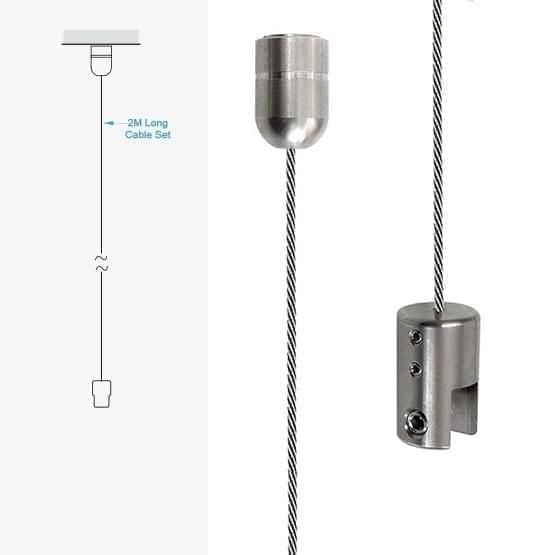 1.5mm Cable with Ceiling Fixing and 3/8″ Top Panel Clamp – 2.0M (6′ 5-3/4″) Long | Stainless Steel