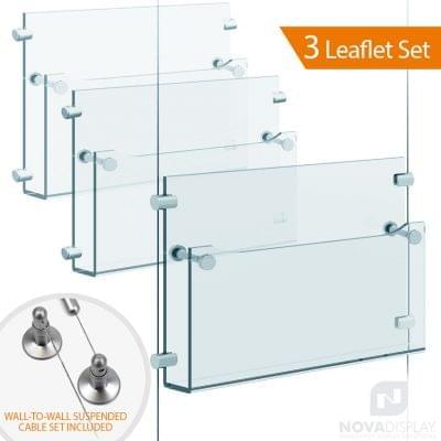 Cable Suspended Acrylic Literature / Magazine Holder. Insert Size: 11″W x 8.5″H Letter – Landscape