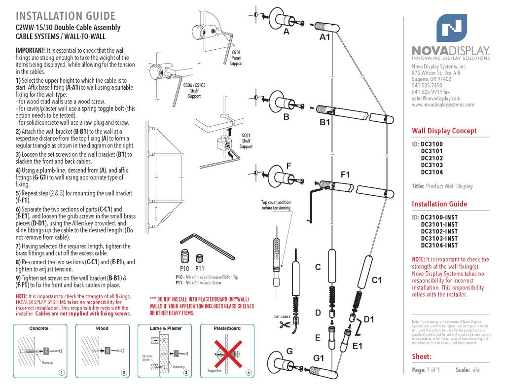DC3100 Product Wall Display / Cable Suspension System Install Guide