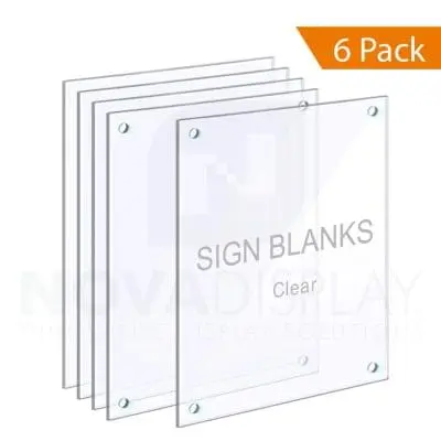 1/8" Clear Acrylic Sign Blanks – with HOLES for M10 STUDS / QTY 6