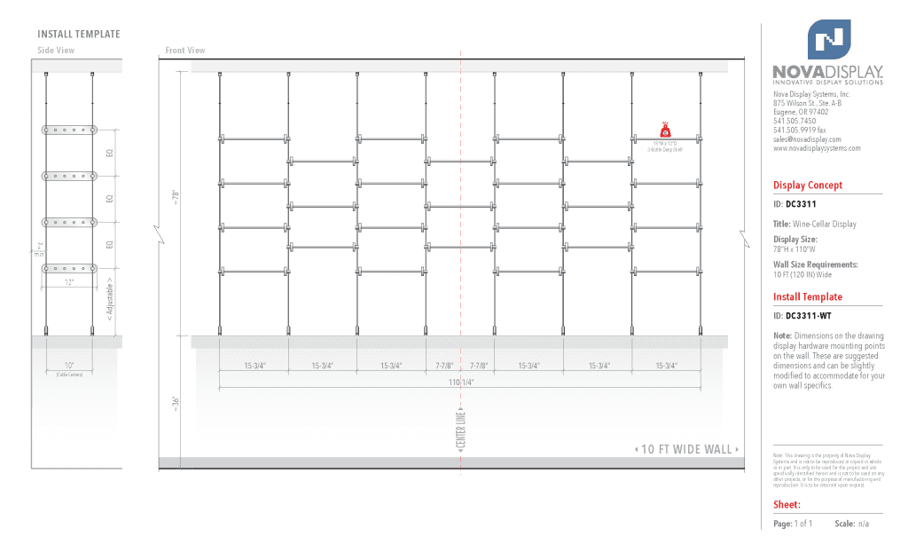 DC3311 Wine-Cellar Display Rack with Cable Suspended Shelves (10FT WALL)