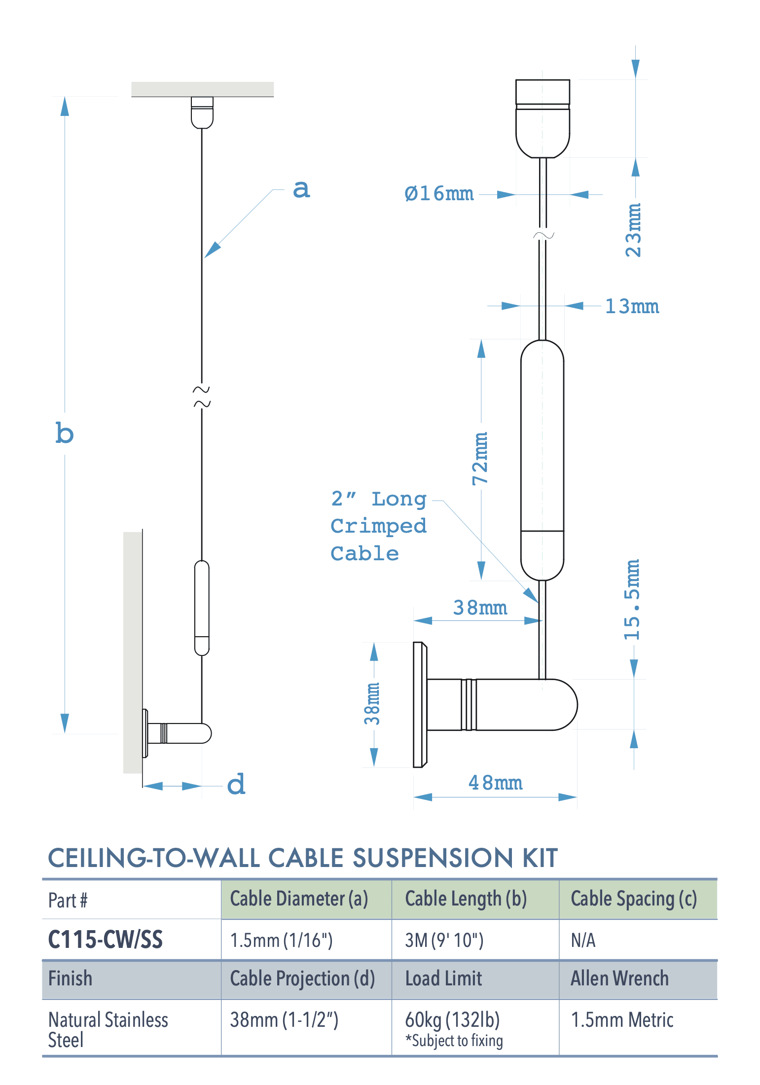 Specifications for C115-CW-SS